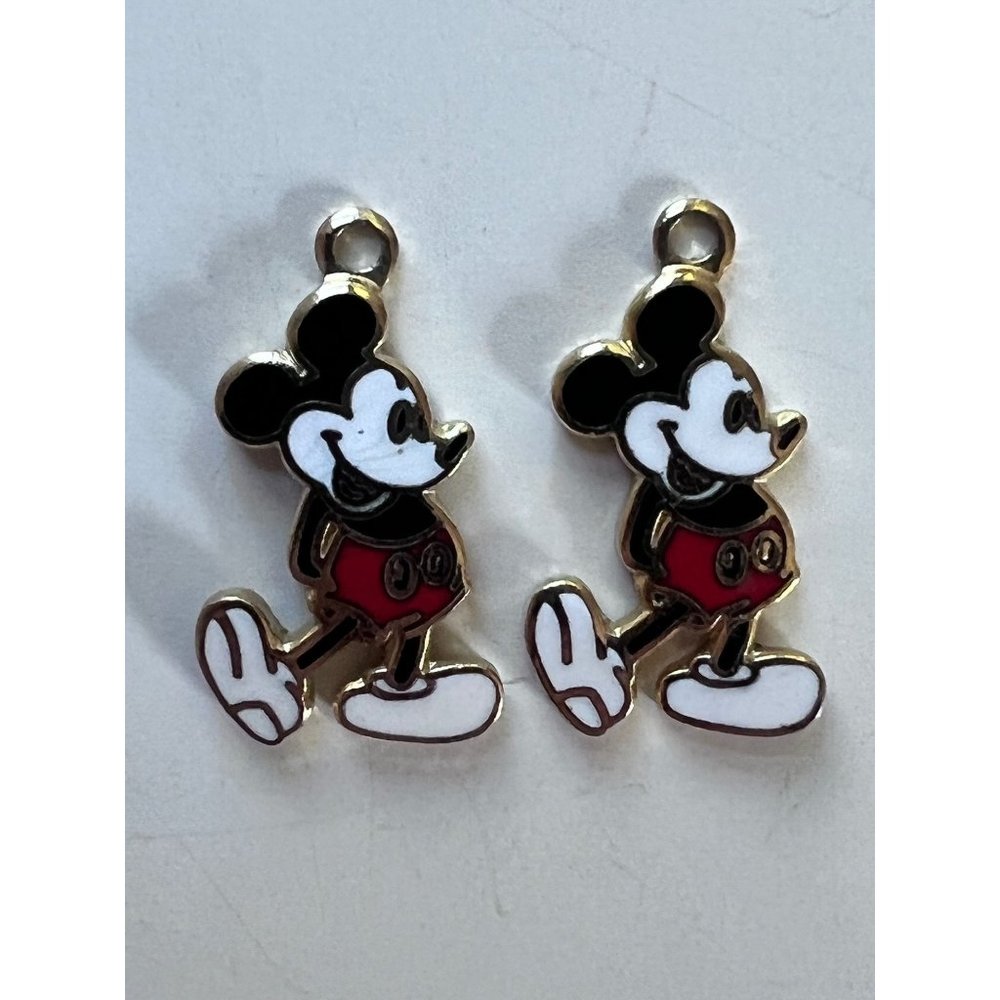 Disney Mickey Mouse Enamel in Gold Dangle Earring Charms (no ear wires)